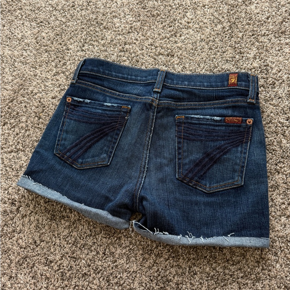 7 For All Mankind Dark Blue Denim Rolled Hem Shorts